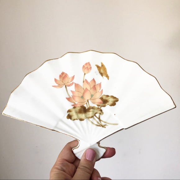 Vintage Ceramic Japan Fan Wall Decor Trinket Dish